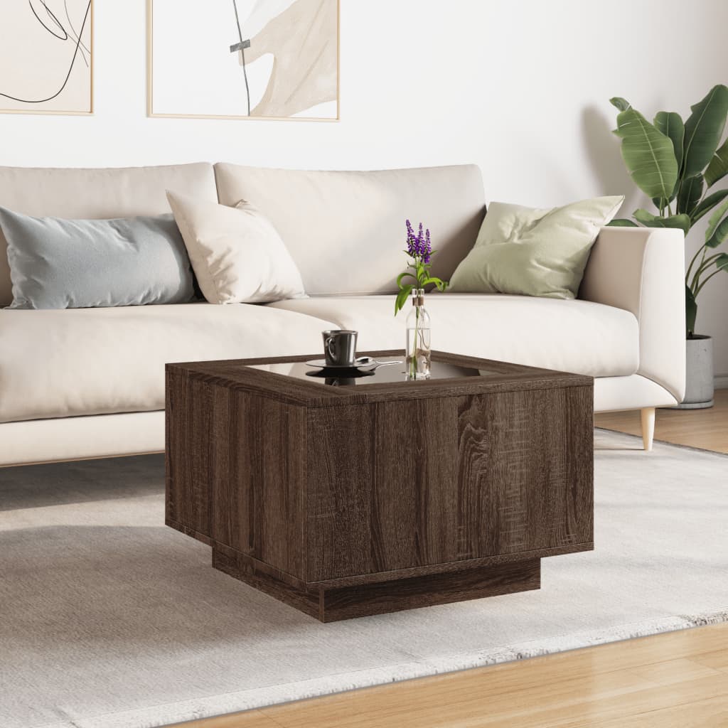 Table basse avec LED chêne marron 60x60x40 cm bois d’ingénierie - Tables basses