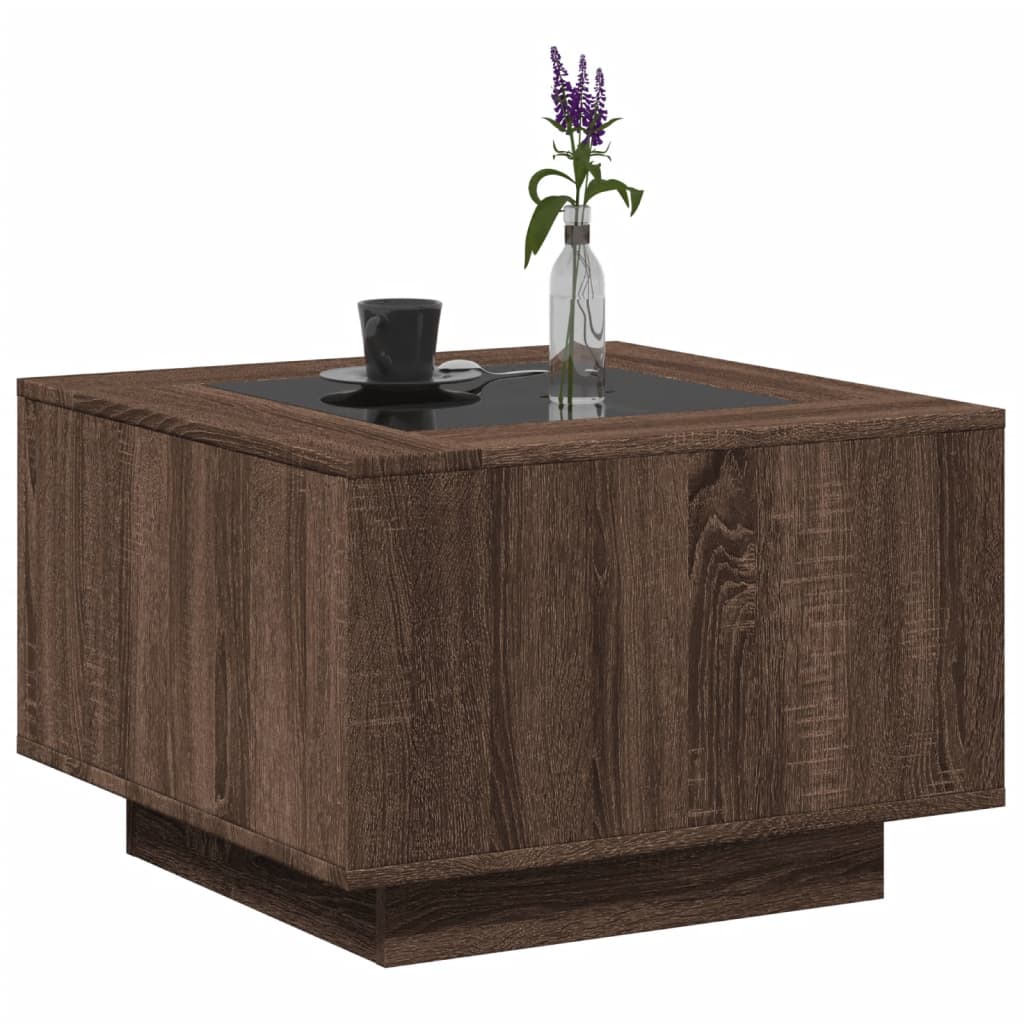 Table basse avec LED chêne marron 60x60x40 cm bois d’ingénierie - Tables basses