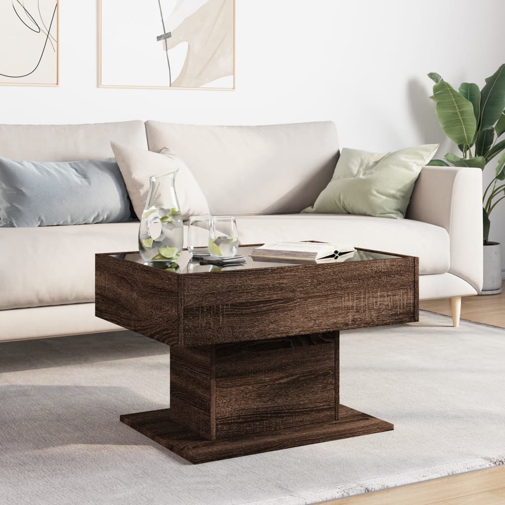 Table basse avec LED chêne marron 70x50x45 cm bois d’ingénierie - Tables basses