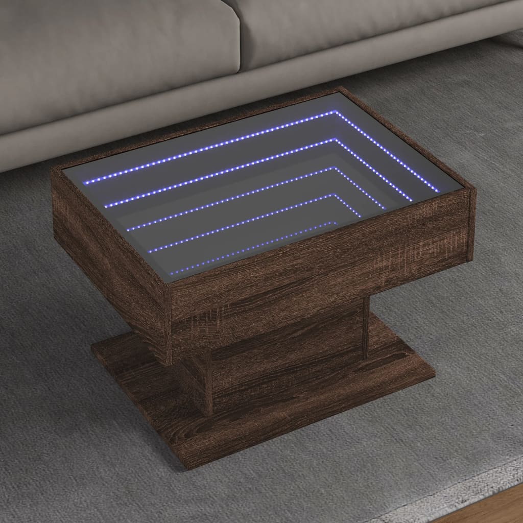 Table basse avec LED chêne marron 70x50x45 cm bois d’ingénierie - Tables basses