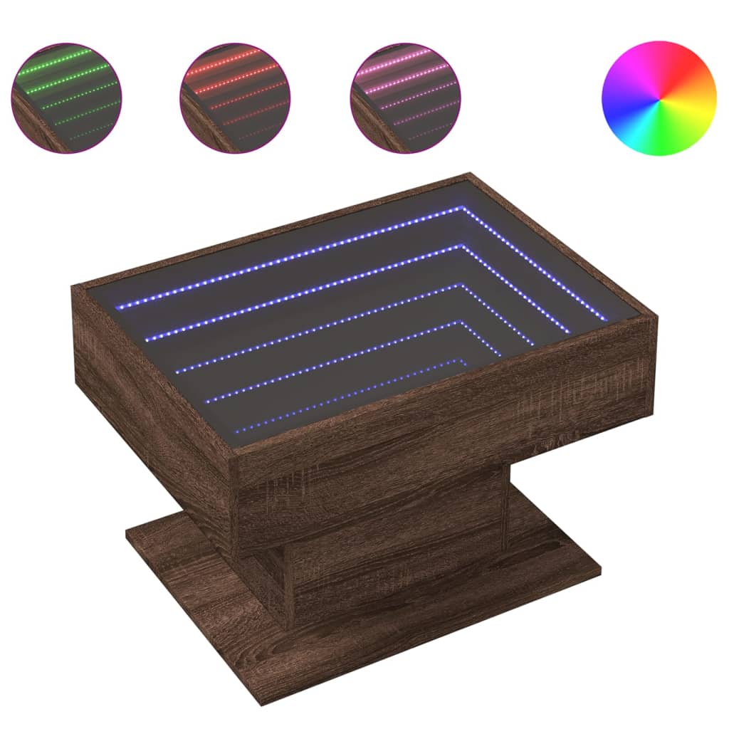 Table basse avec LED chêne marron 70x50x45 cm bois d’ingénierie - Tables basses