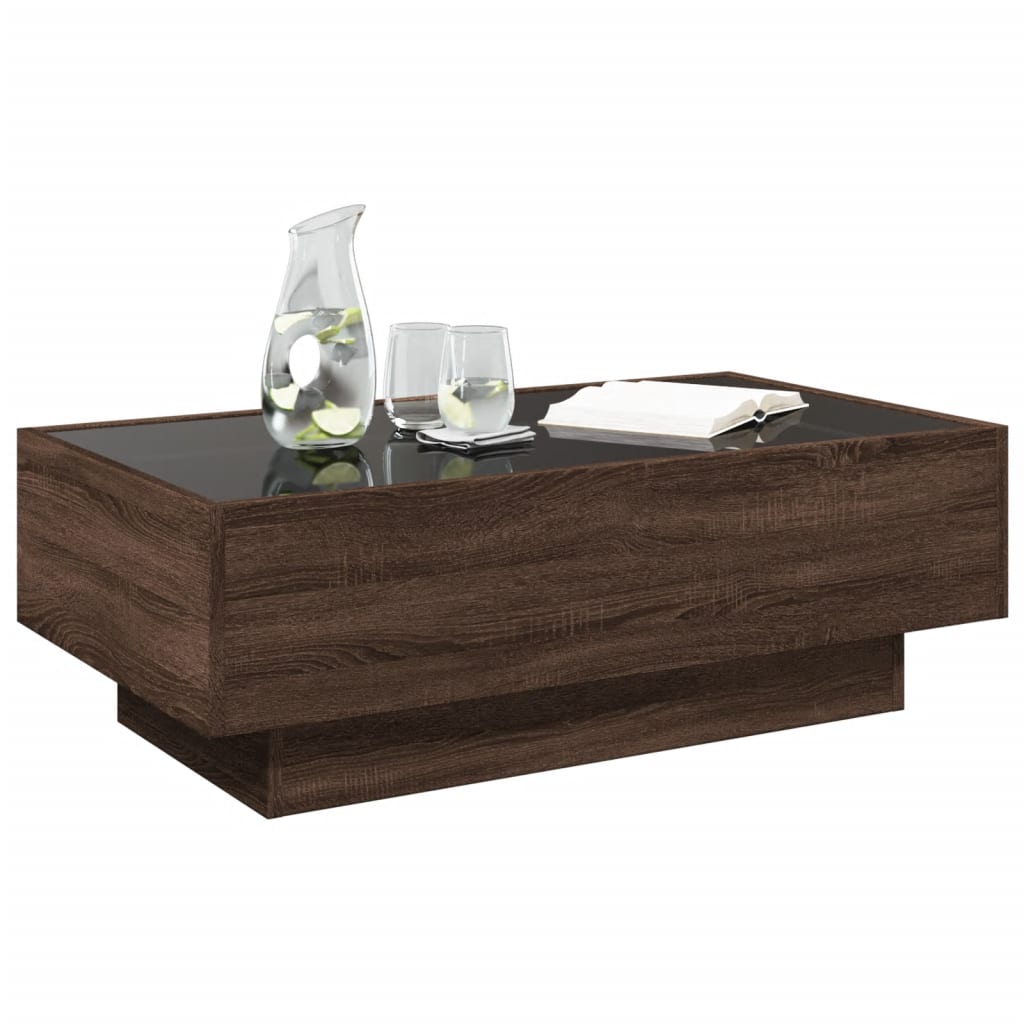 Table basse avec LED chêne marron 90x50x30 cm bois d’ingénierie - Tables basses