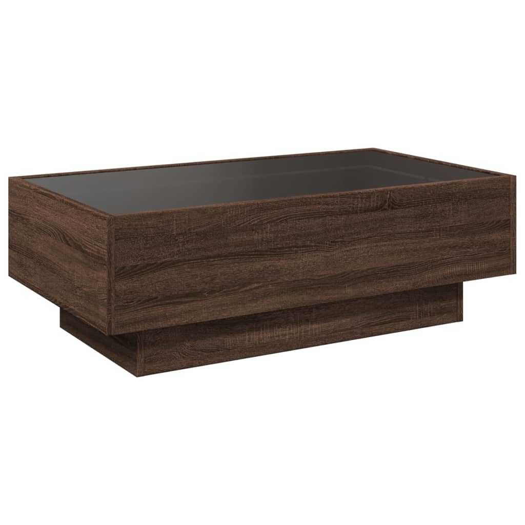 Table basse avec LED chêne marron 90x50x30 cm bois d’ingénierie - Tables basses