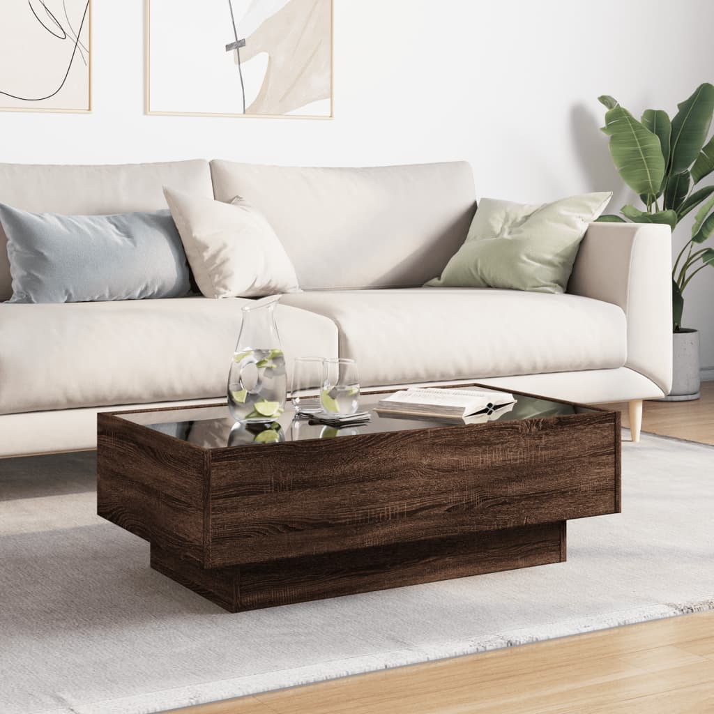 Table basse avec LED chêne marron 90x50x30 cm bois d’ingénierie - Tables basses