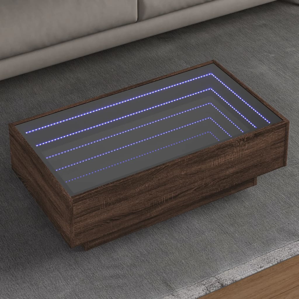 Table basse avec LED chêne marron 90x50x30 cm bois d’ingénierie - Tables basses