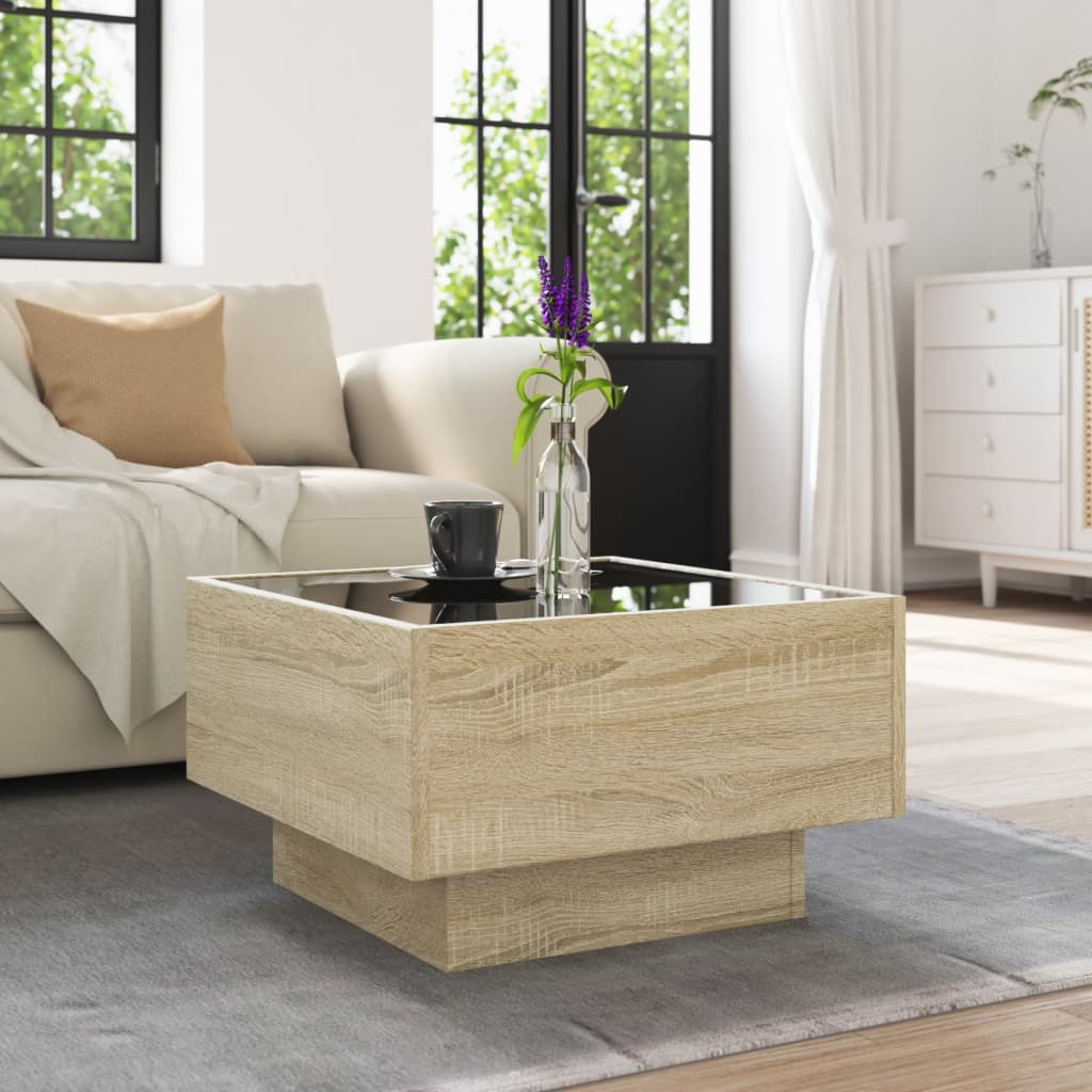 Table basse avec LED chêne sonoma 50x50x30 cm bois d’ingénierie - Tables basses