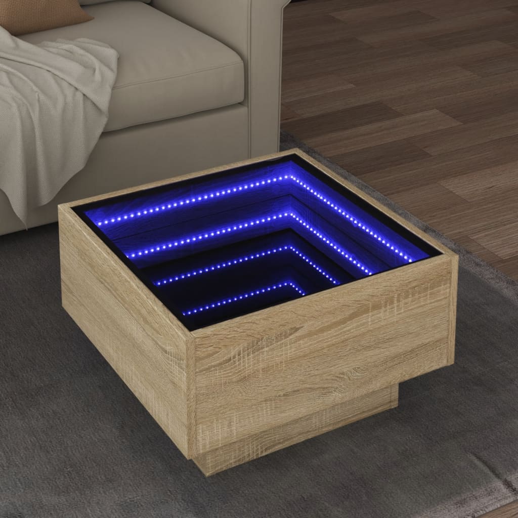 Table basse avec LED chêne sonoma 50x50x30 cm bois d’ingénierie - Tables basses
