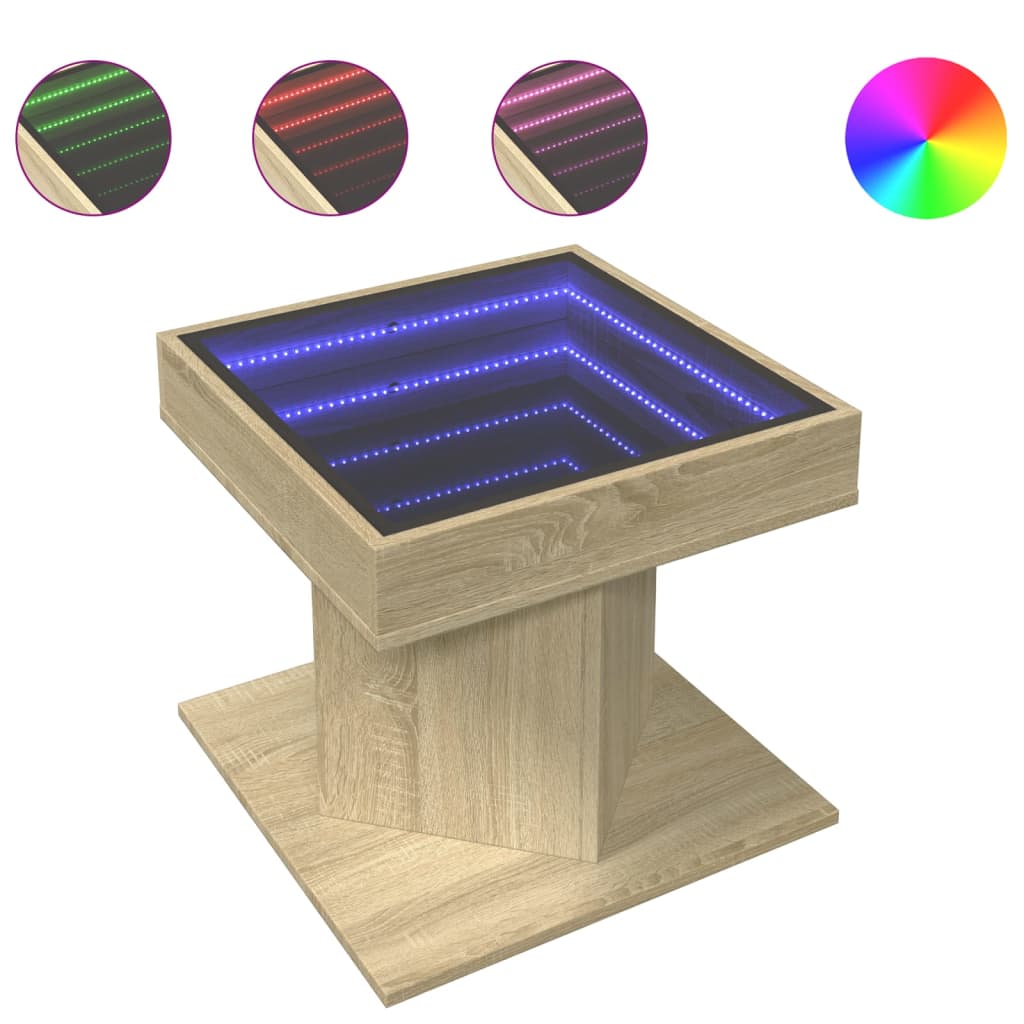 Table basse avec LED chêne sonoma 50x50x45 cm bois d’ingénierie - Tables basses
