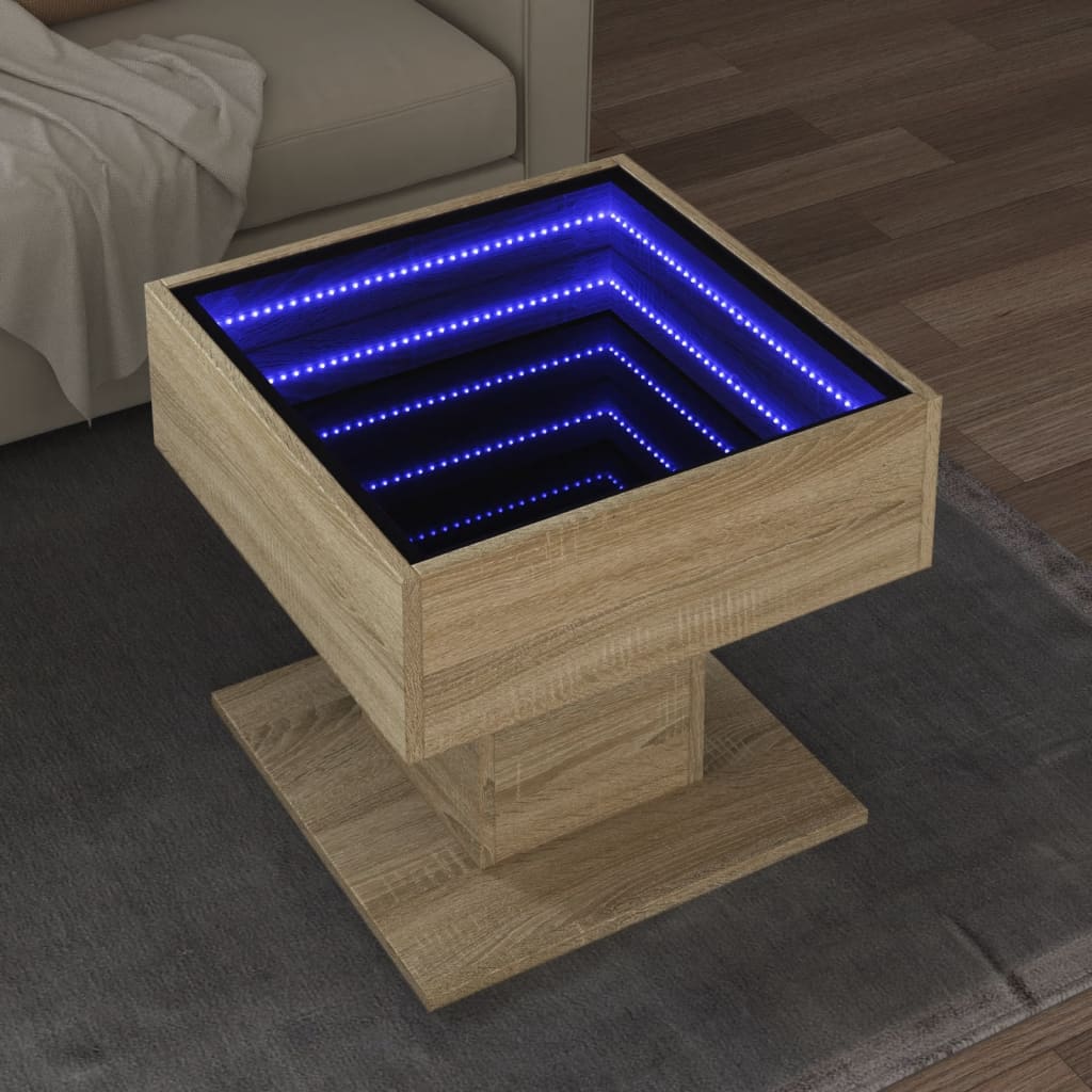 Table basse avec LED chêne sonoma 50x50x45 cm bois d’ingénierie - Tables basses