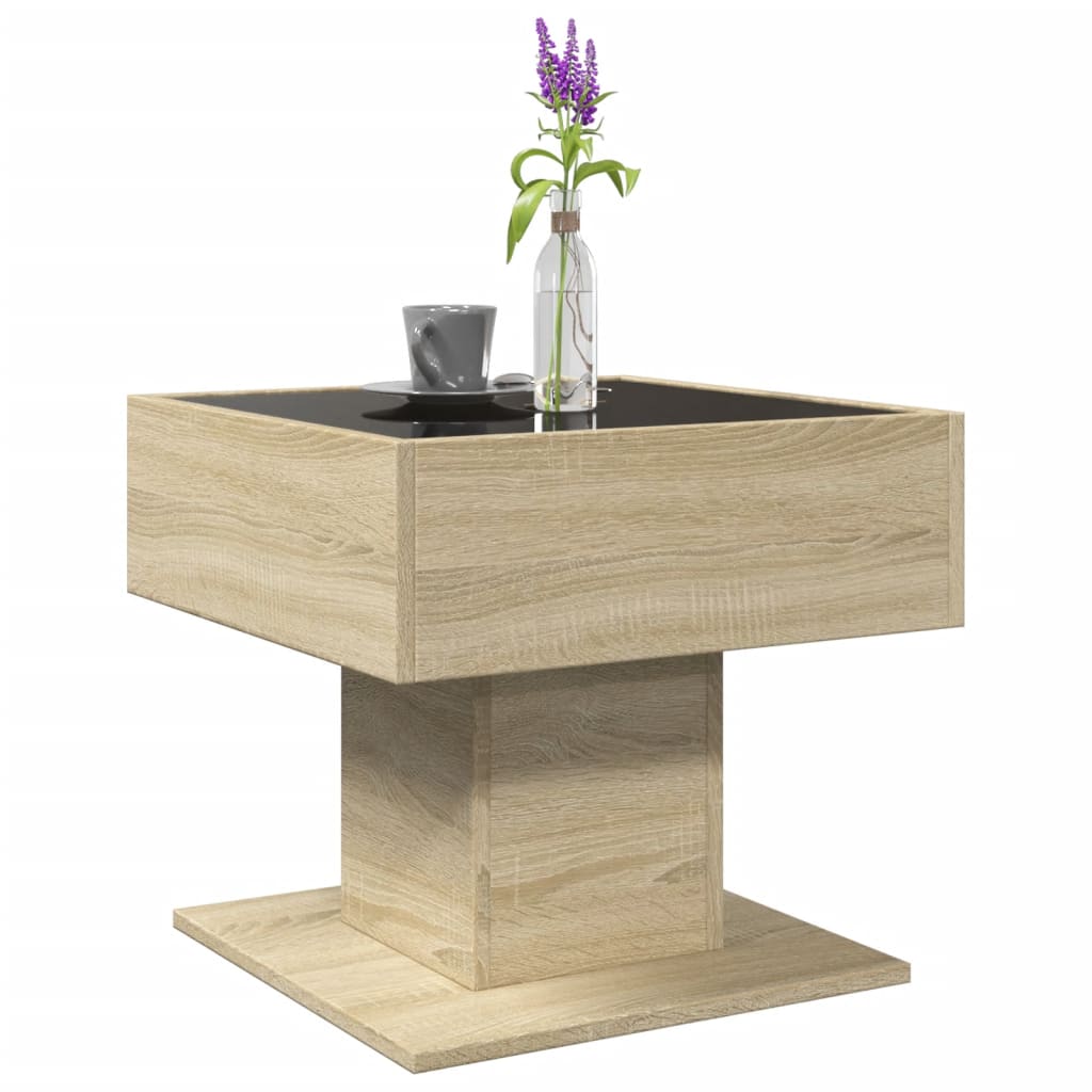 Table basse avec LED chêne sonoma 50x50x45 cm bois d’ingénierie - Tables basses