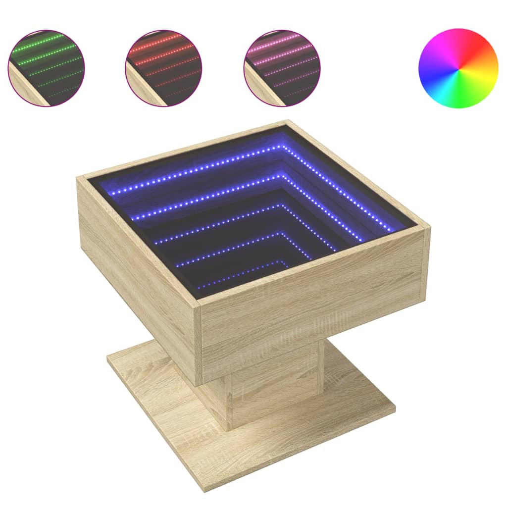 Table basse avec LED chêne sonoma 50x50x45 cm bois d’ingénierie - Tables basses