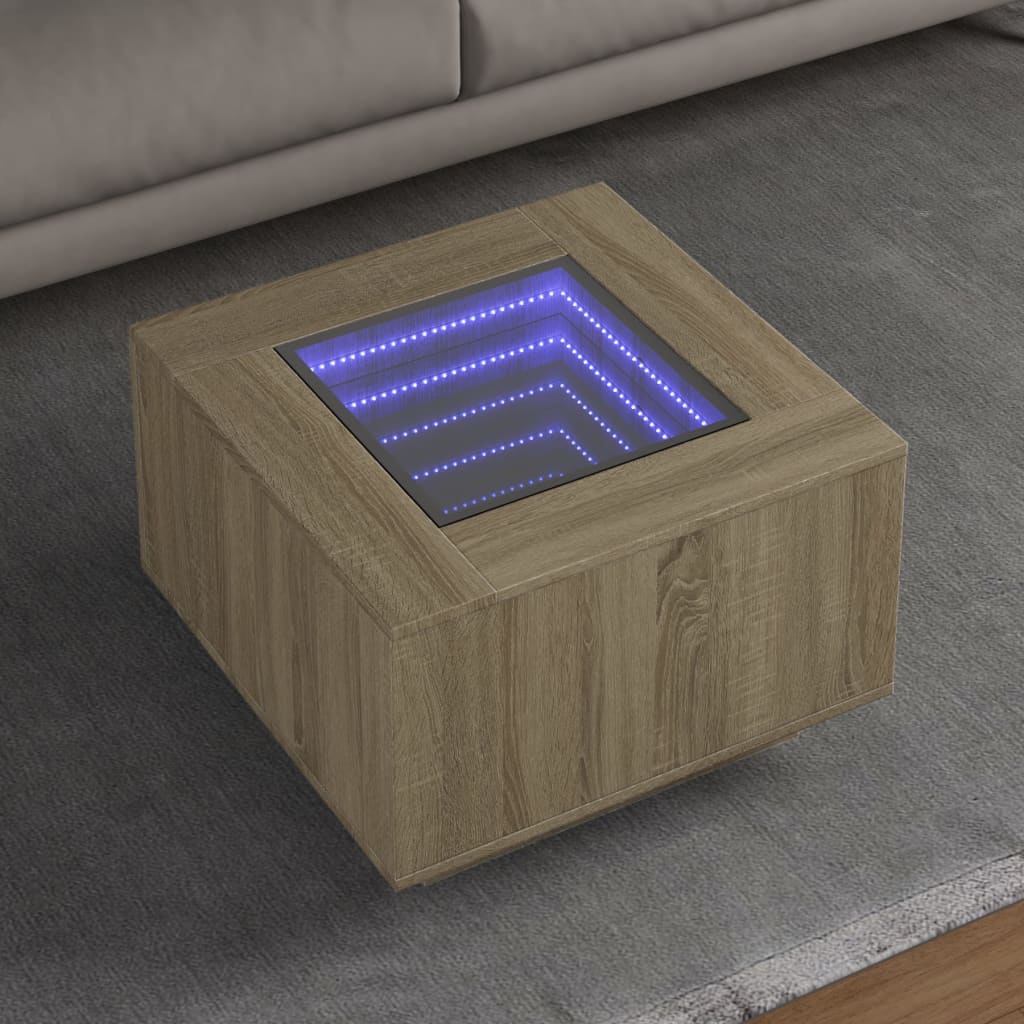 Table basse avec LED chêne sonoma 60x60x40 cm bois d’ingénierie - Tables basses
