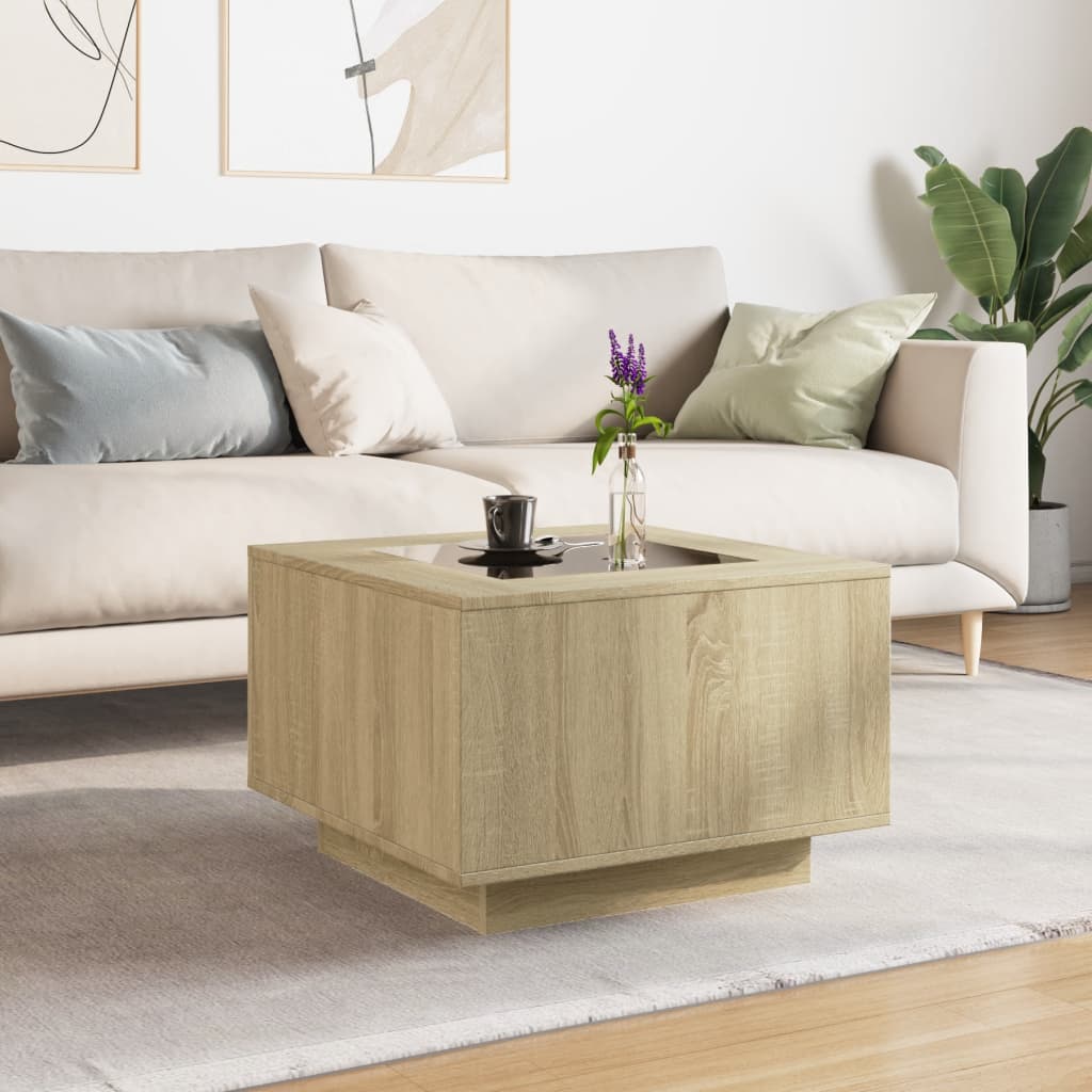 Table basse avec LED chêne sonoma 60x60x40 cm bois d’ingénierie - Tables basses