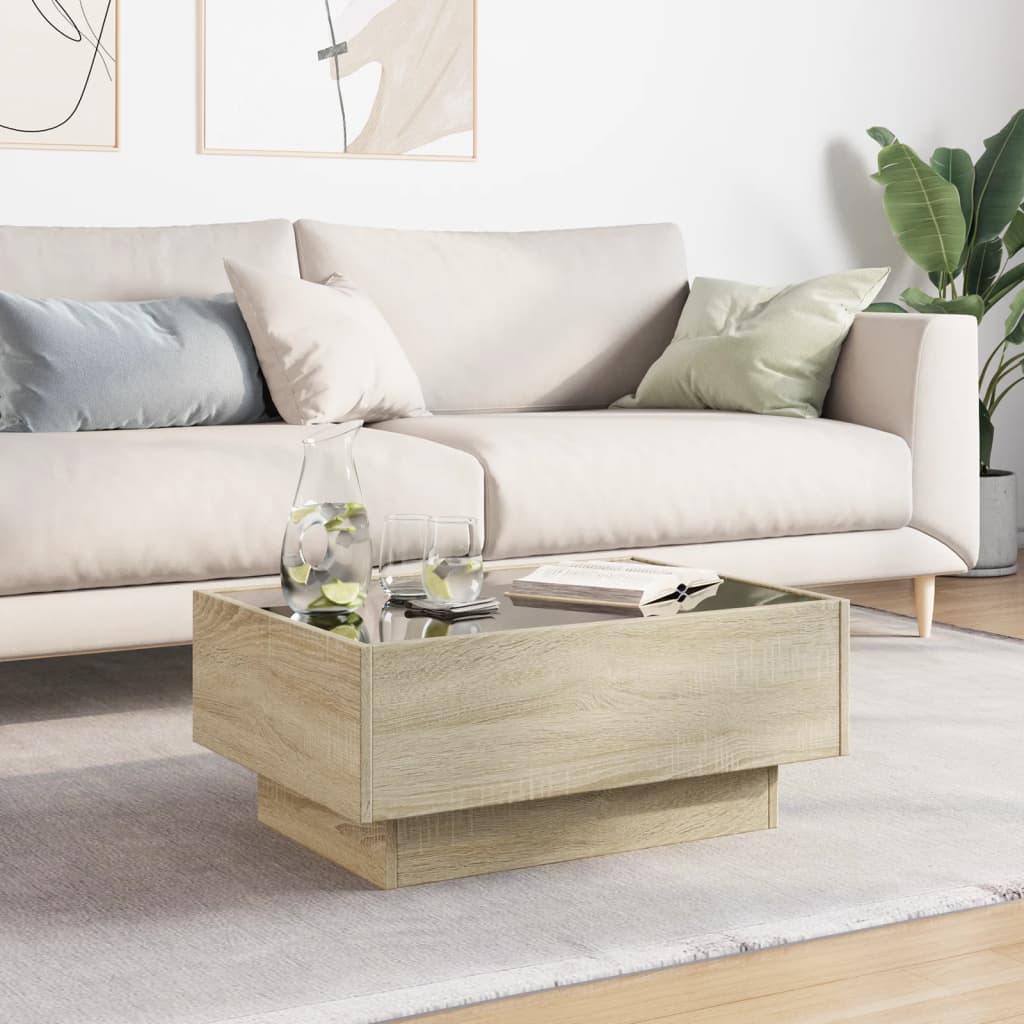 Table basse avec LED chêne sonoma 70x50x30 cm bois d’ingénierie - Tables basses