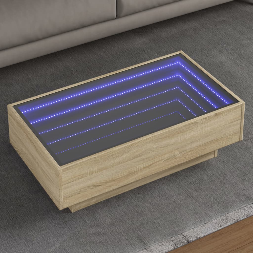 Table basse avec LED chêne sonoma 90x50x30 cm bois d’ingénierie - Tables basses