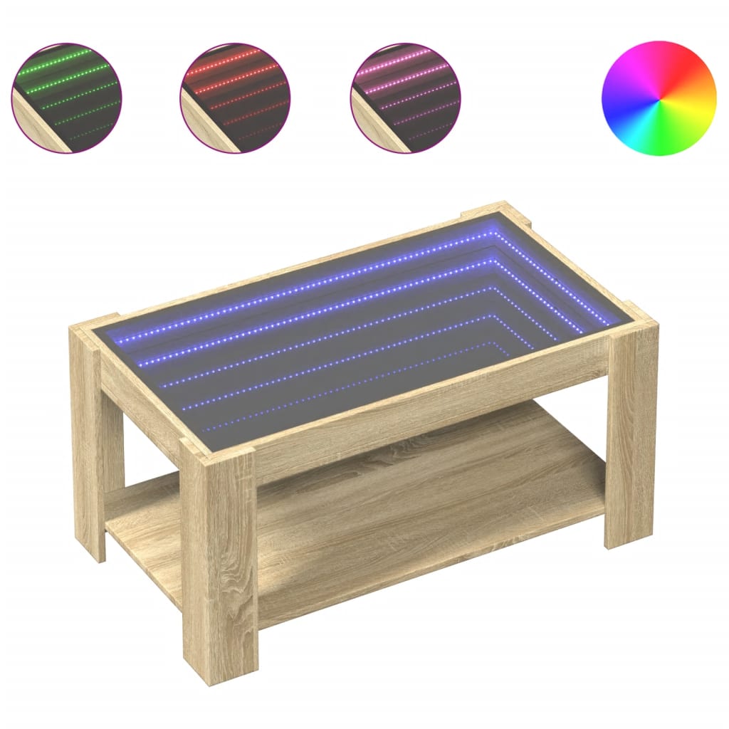 Table basse avec LED chêne sonoma 93x53x45 cm bois d’ingénierie - Tables basses
