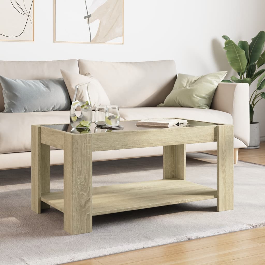 Table basse avec LED chêne sonoma 93x53x45 cm bois d’ingénierie - Tables basses
