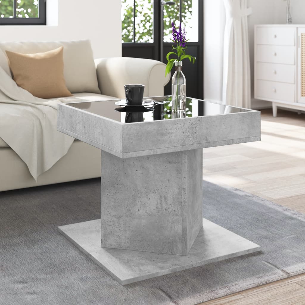 Table basse avec LED gris béton 50x50x45 cm bois d’ingénierie - Tables basses