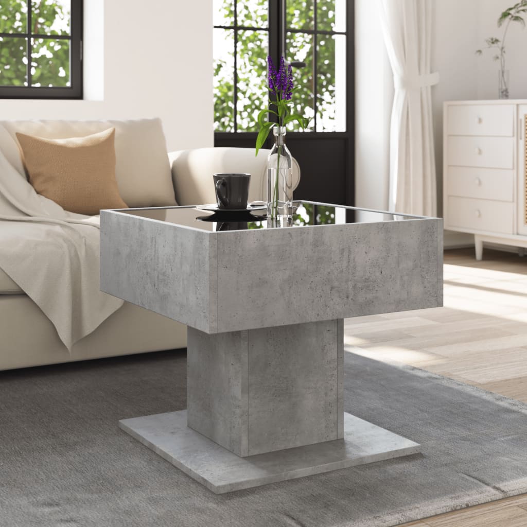 Table basse avec LED gris béton 50x50x45 cm bois d’ingénierie - Tables basses