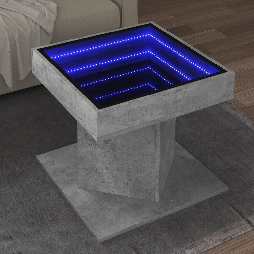 Table basse avec LED gris béton 50x50x45 cm bois d’ingénierie - Tables basses