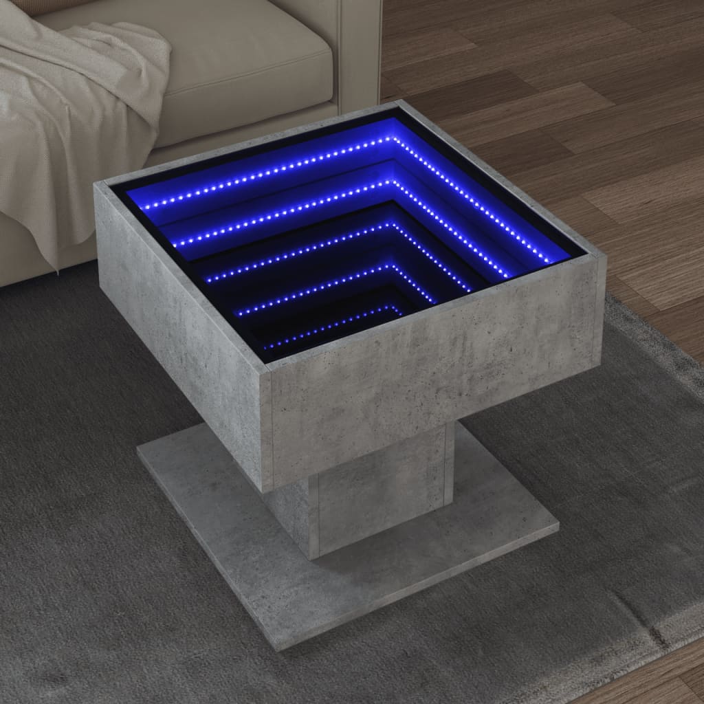 Table basse avec LED gris béton 50x50x45 cm bois d’ingénierie - Tables basses