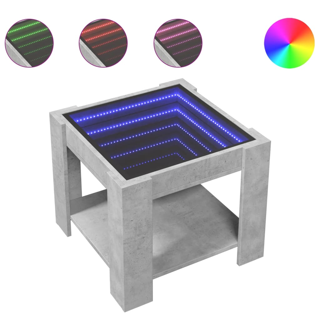 Table basse avec LED gris béton 53x53x45 cm bois d’ingénierie - Tables basses