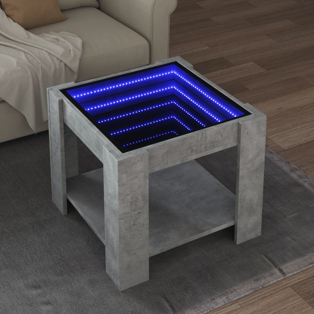 Table basse avec LED gris béton 53x53x45 cm bois d’ingénierie - Tables basses