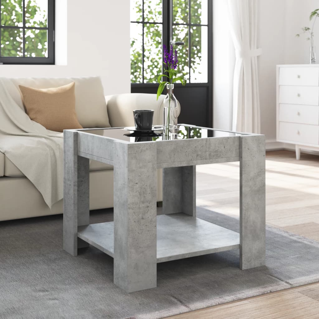 Table basse avec LED gris béton 53x53x45 cm bois d’ingénierie - Tables basses