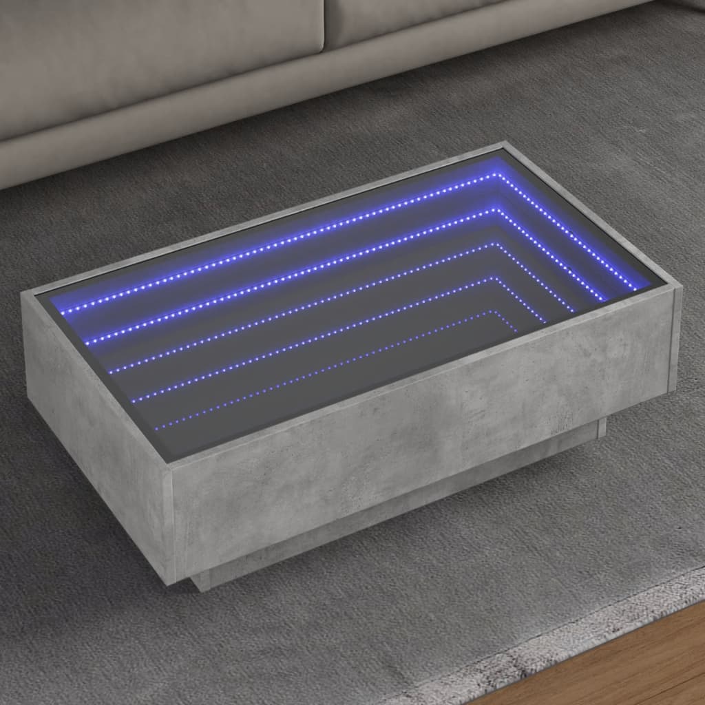 Table basse avec LED gris béton 90x50x30 cm bois d’ingénierie - Tables basses