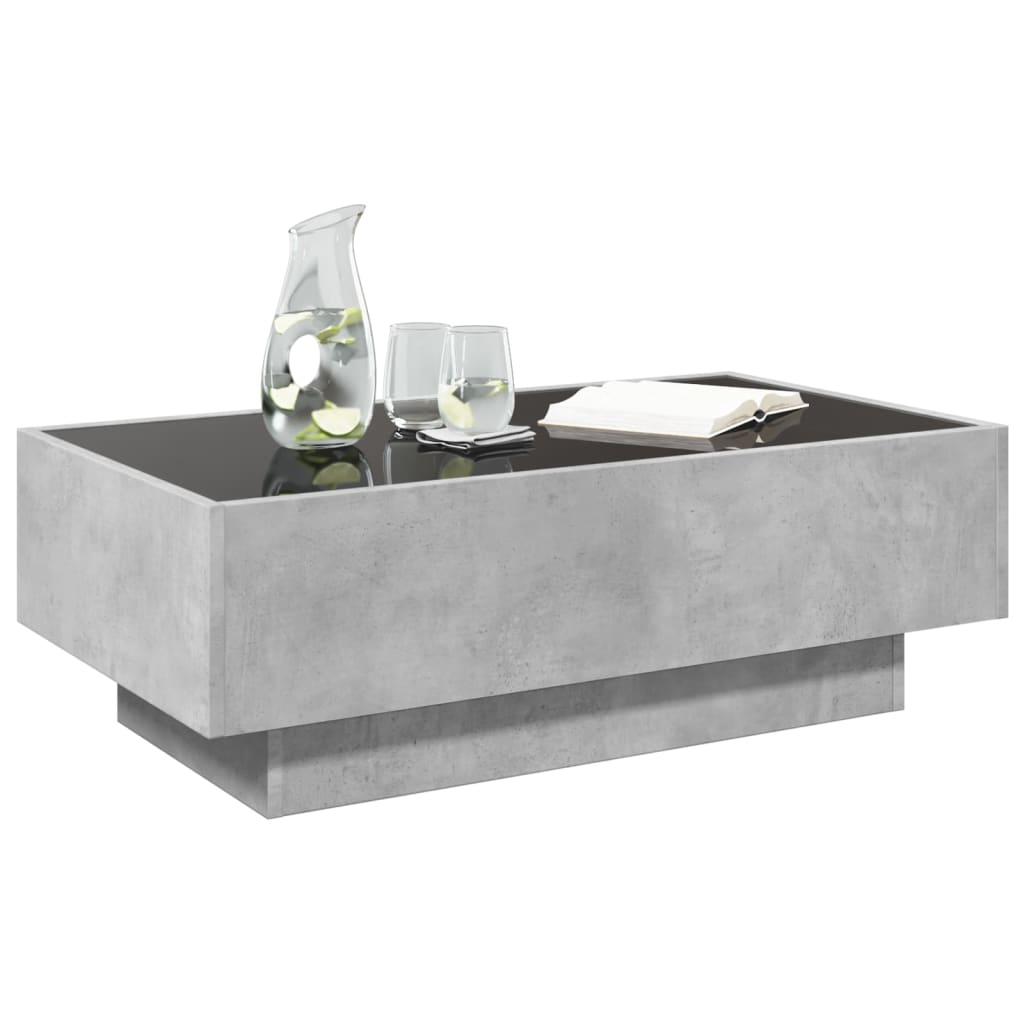 Table basse avec LED gris béton 90x50x30 cm bois d’ingénierie - Tables basses