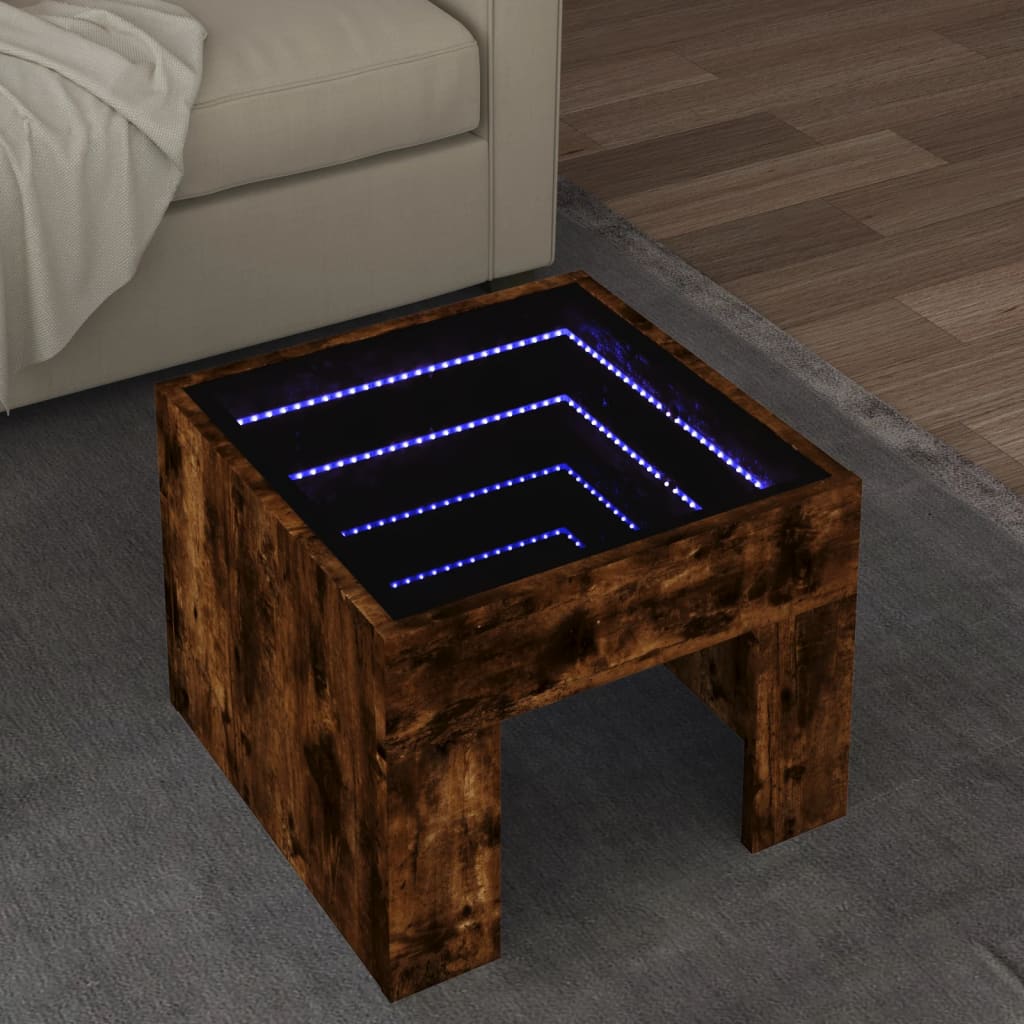 Table basse avec LED infini chêne fumé 40x40x30 cm - Tables basses