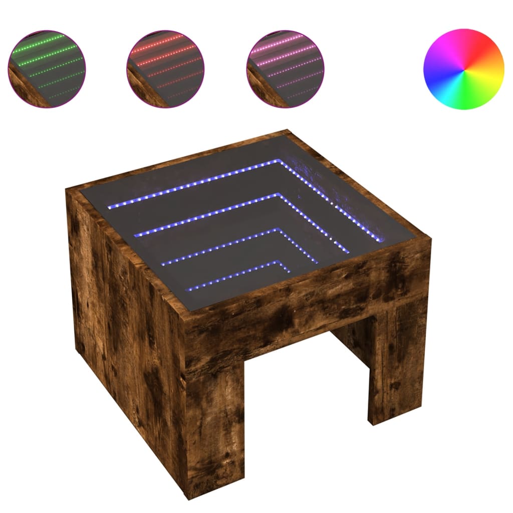 Table basse avec LED infini chêne fumé 40x40x30 cm - Tables basses