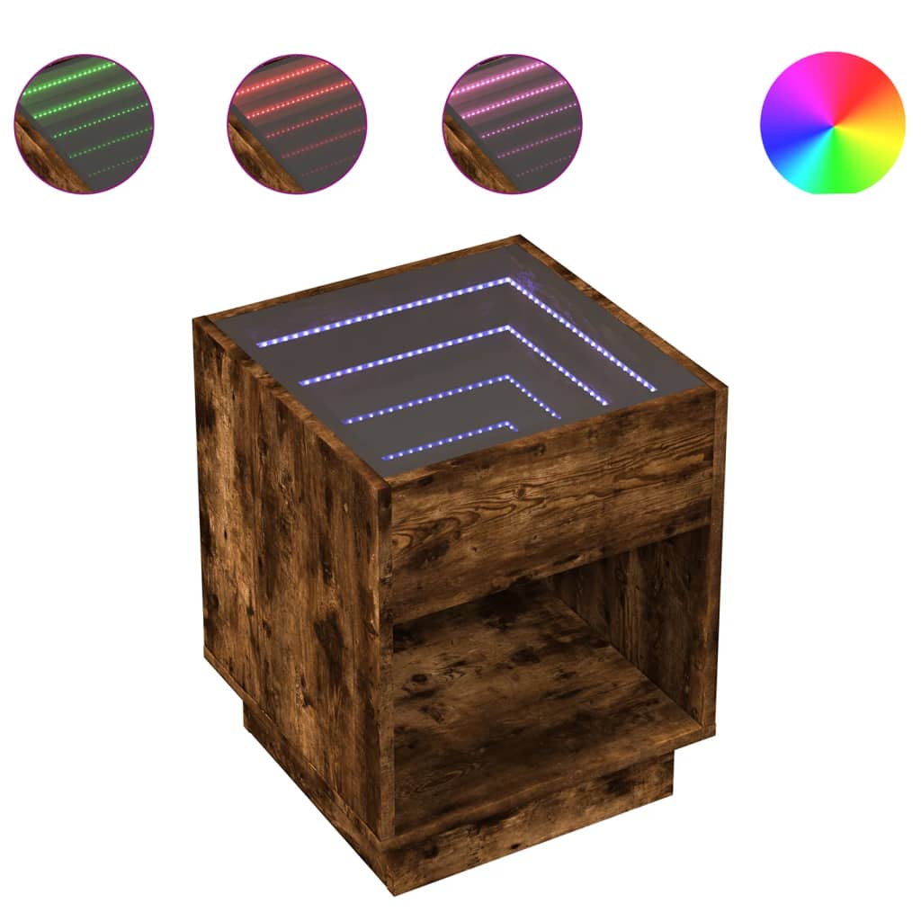 Table basse avec LED infini chêne fumé 40x40x50 cm - Tables basses