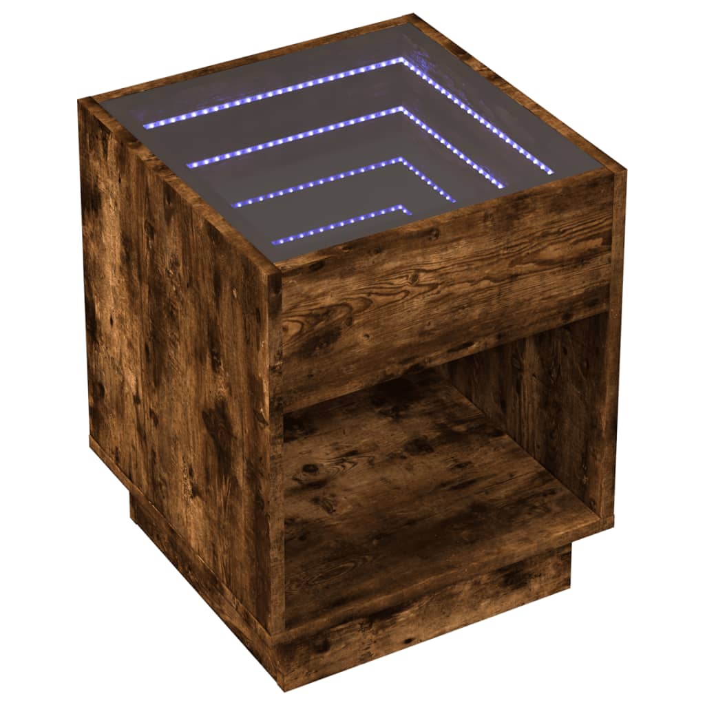 Table basse avec LED infini chêne fumé 40x40x50 cm - Tables basses