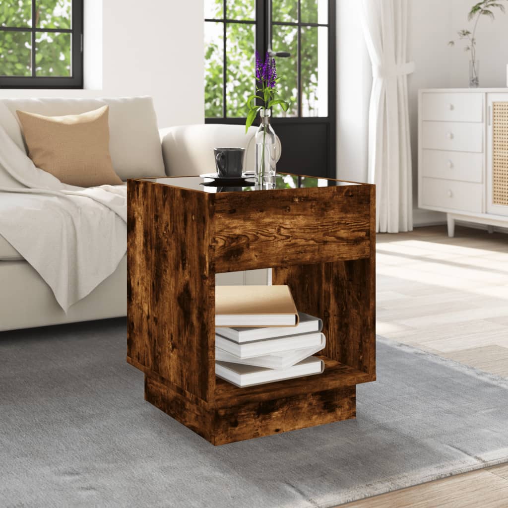 Table basse avec LED infini chêne fumé 40x40x50 cm - Tables basses