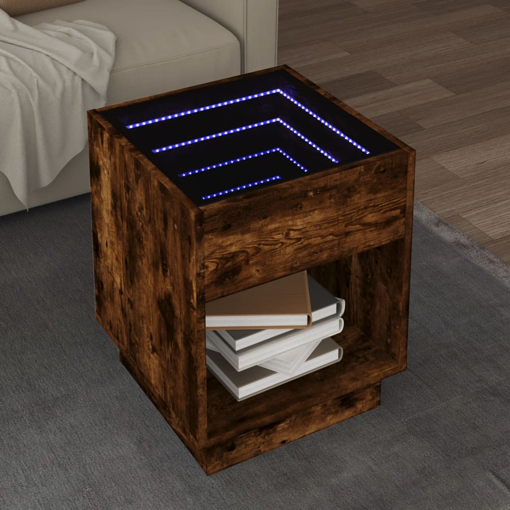 Table basse avec LED infini chêne fumé 40x40x50 cm - Tables basses