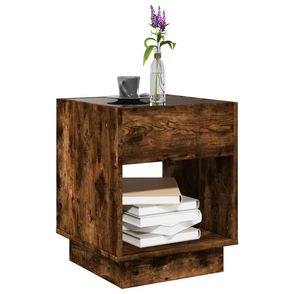 Table basse avec LED infini chêne fumé 40x40x50 cm - Tables basses