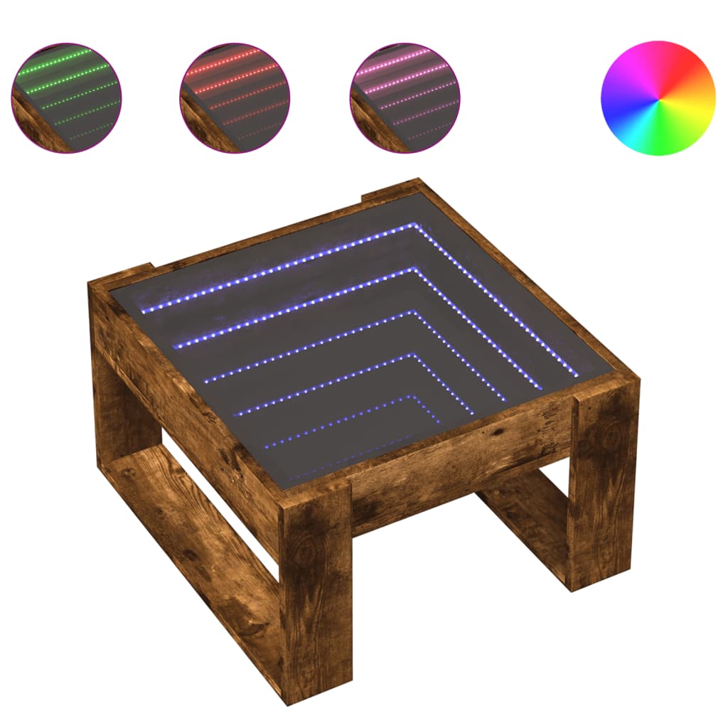 Table basse avec LED infini chêne fumé 50x53x30 cm - Tables basses