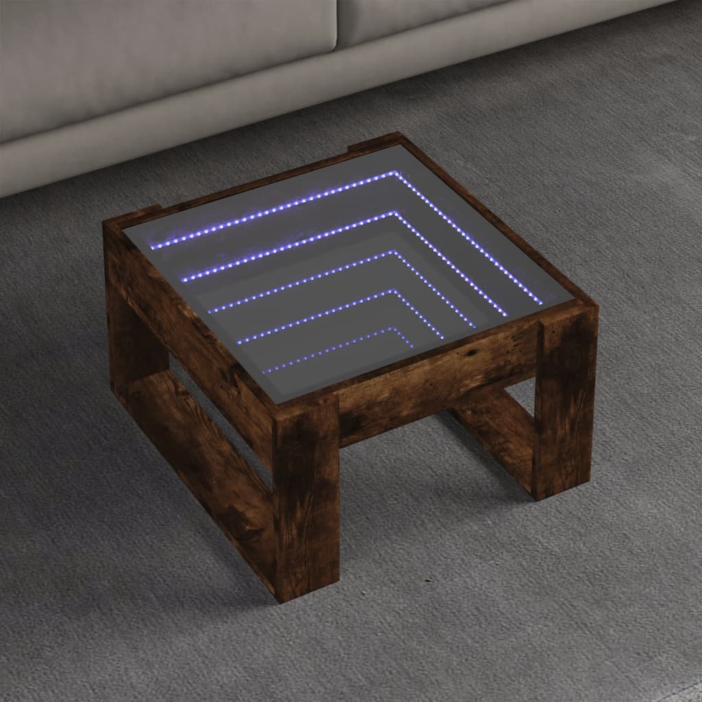 Table basse avec LED infini chêne fumé 50x53x30 cm - Tables basses