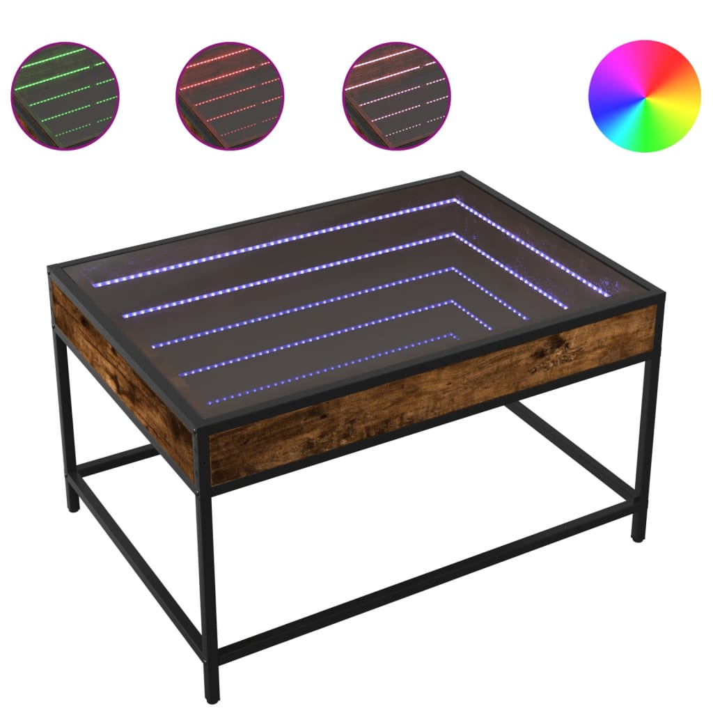 Table basse avec LED infini chêne fumé 70x50x41 cm - Tables basses