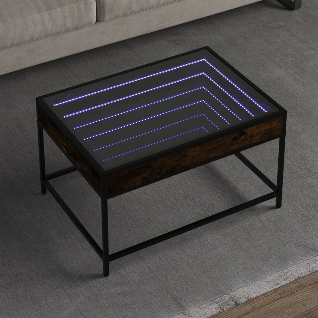 Table basse avec LED infini chêne fumé 70x50x41 cm - Tables basses