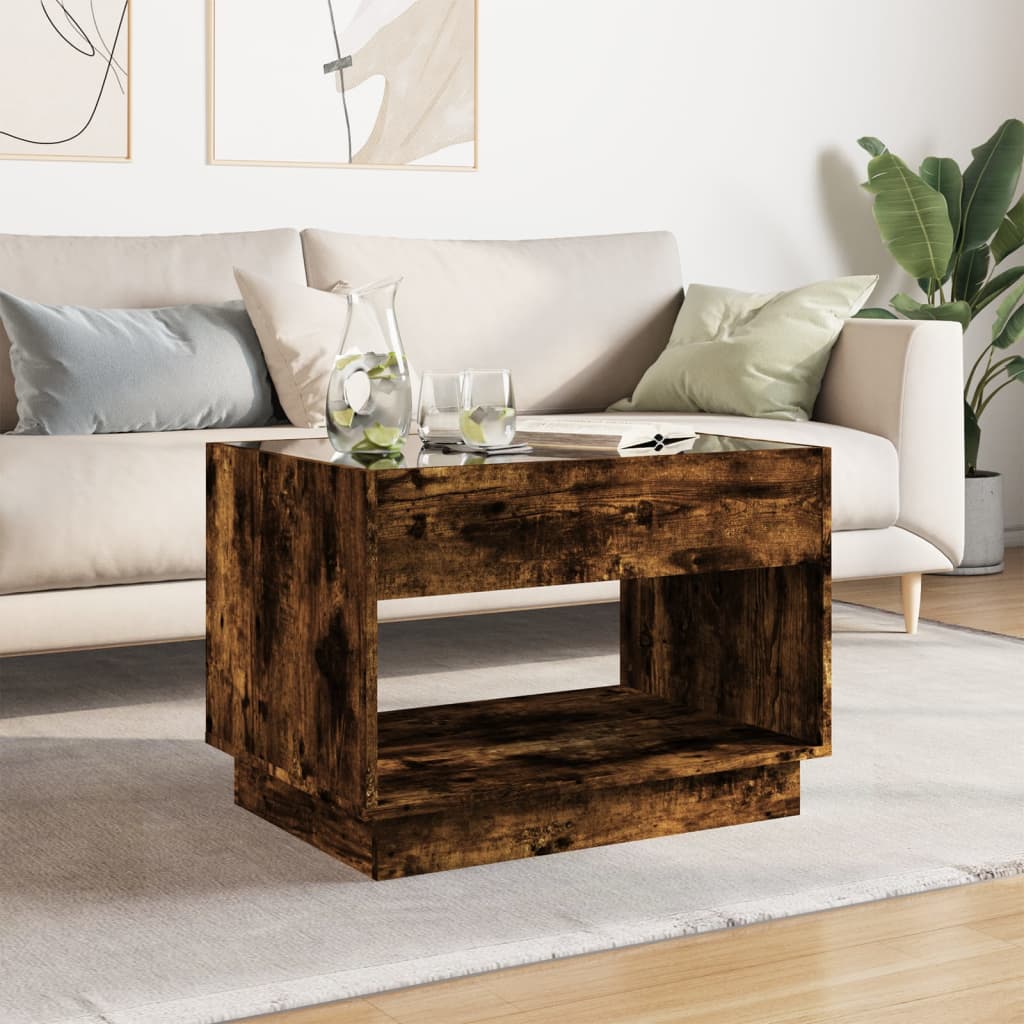 Table basse avec LED infini chêne fumé 70x50x50 cm - Tables basses