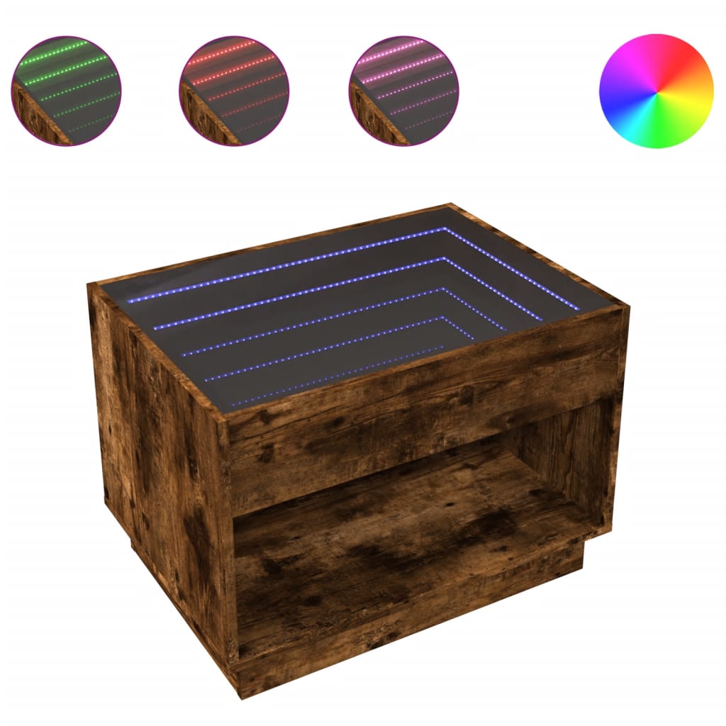 Table basse avec LED infini chêne fumé 70x50x50 cm - Tables basses