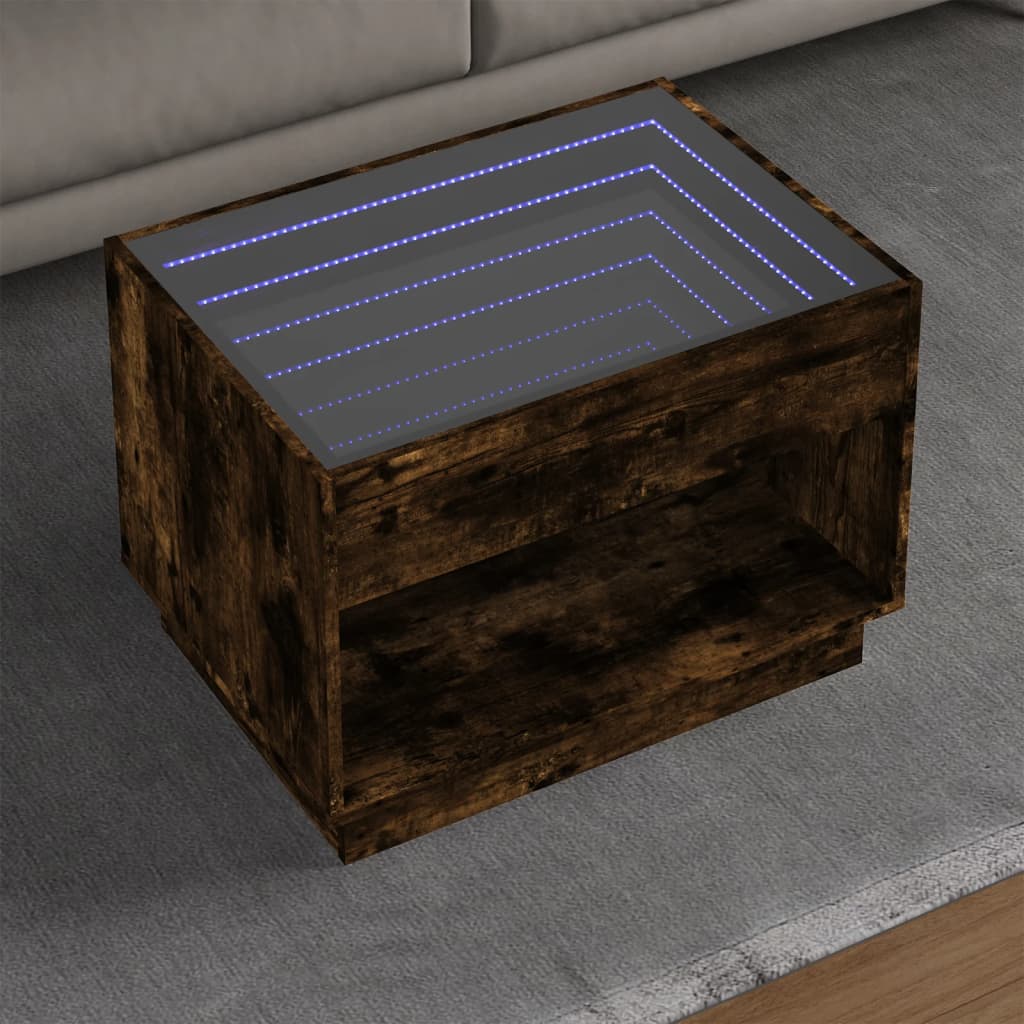 Table basse avec LED infini chêne fumé 70x50x50 cm - Tables basses
