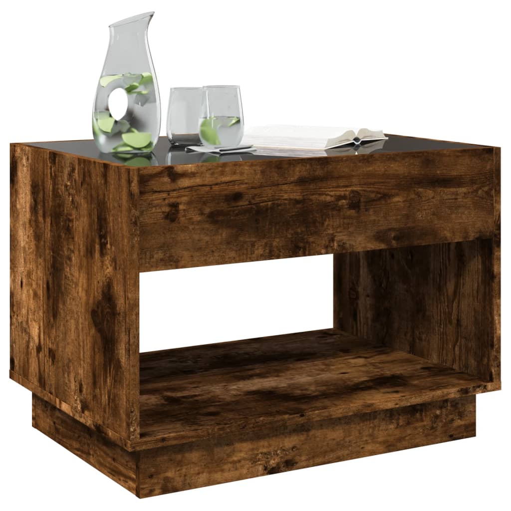 Table basse avec LED infini chêne fumé 70x50x50 cm - Tables basses