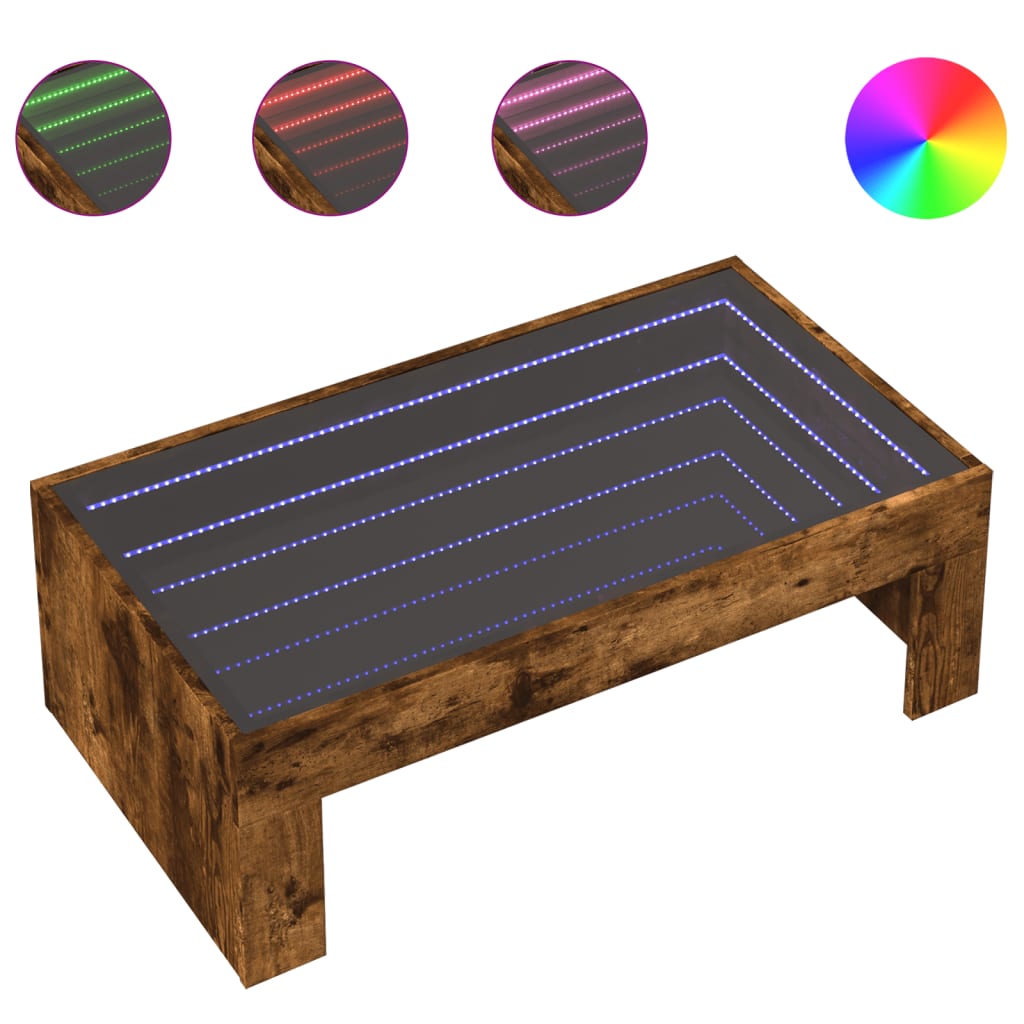 Table basse avec LED infini chêne fumé 90x50x30 cm - Tables basses