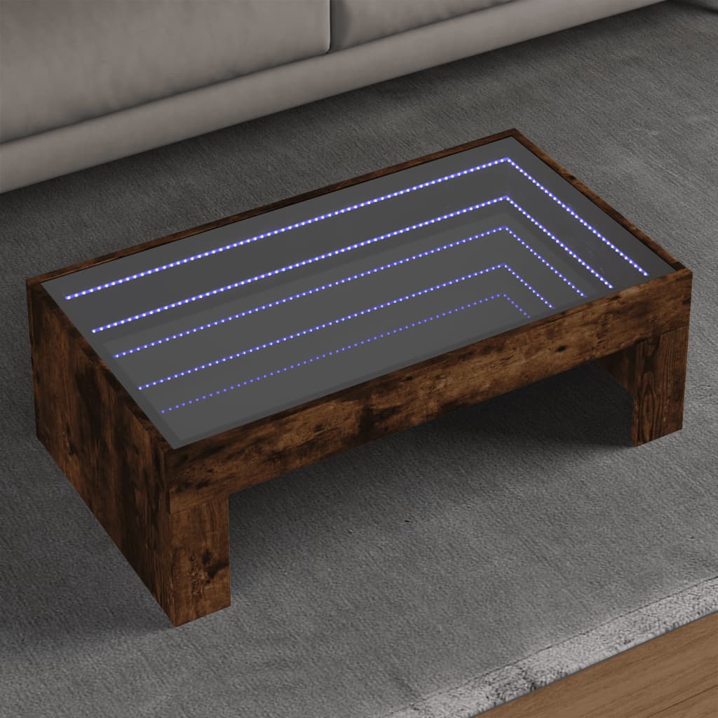 Table basse avec LED infini chêne fumé 90x50x30 cm - Tables basses