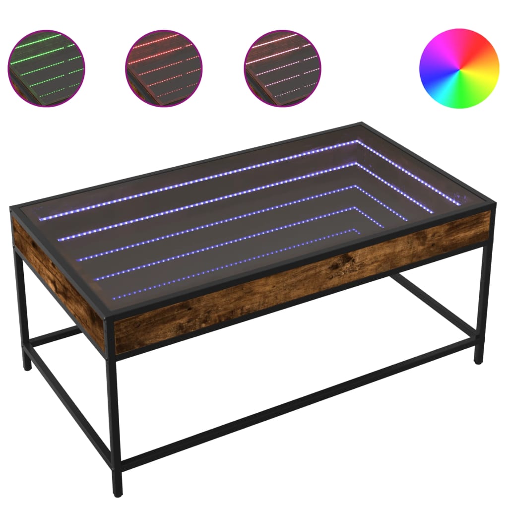 Table basse avec LED infini chêne fumé 90x50x41 cm - Tables basses