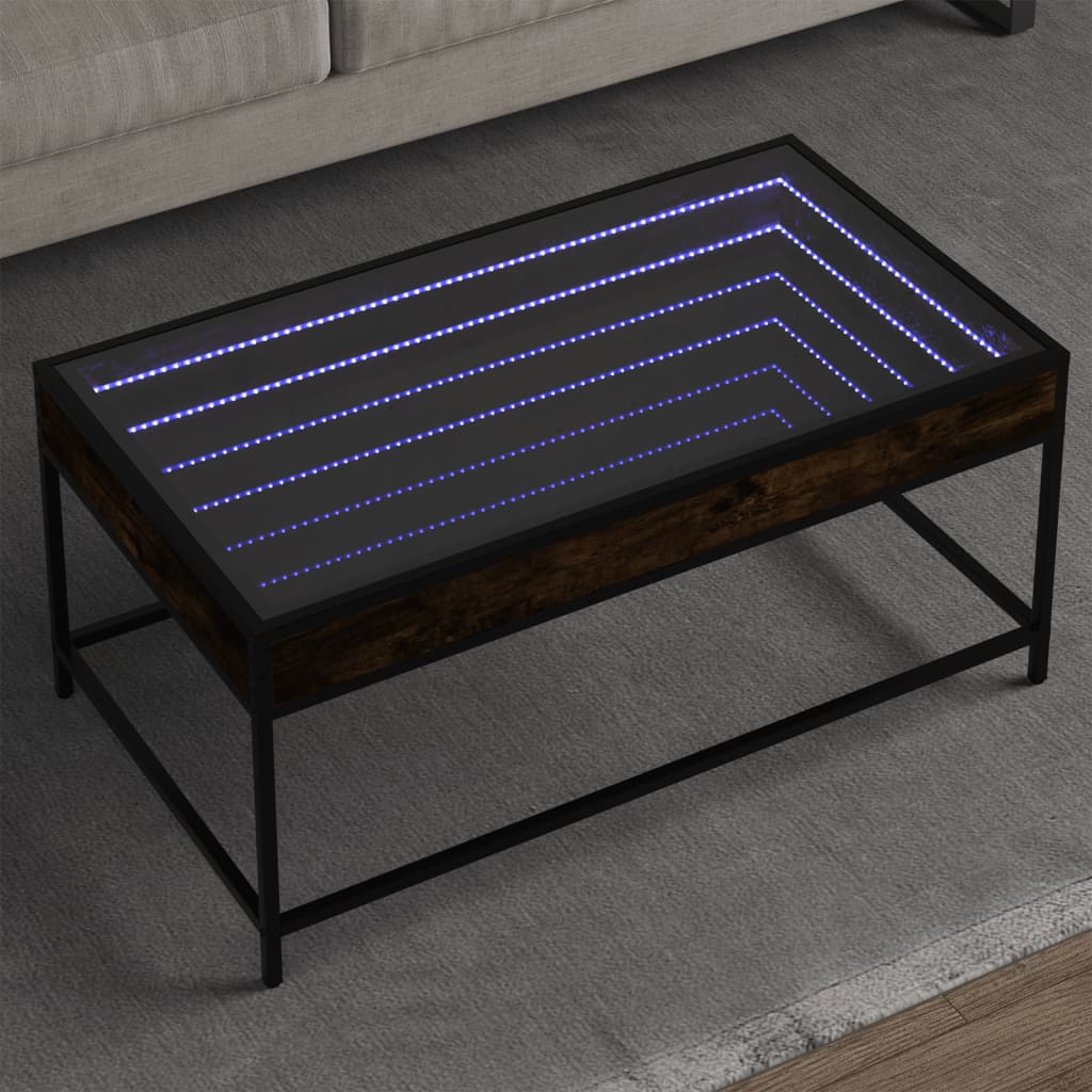 Table basse avec LED infini chêne fumé 90x50x41 cm - Tables basses