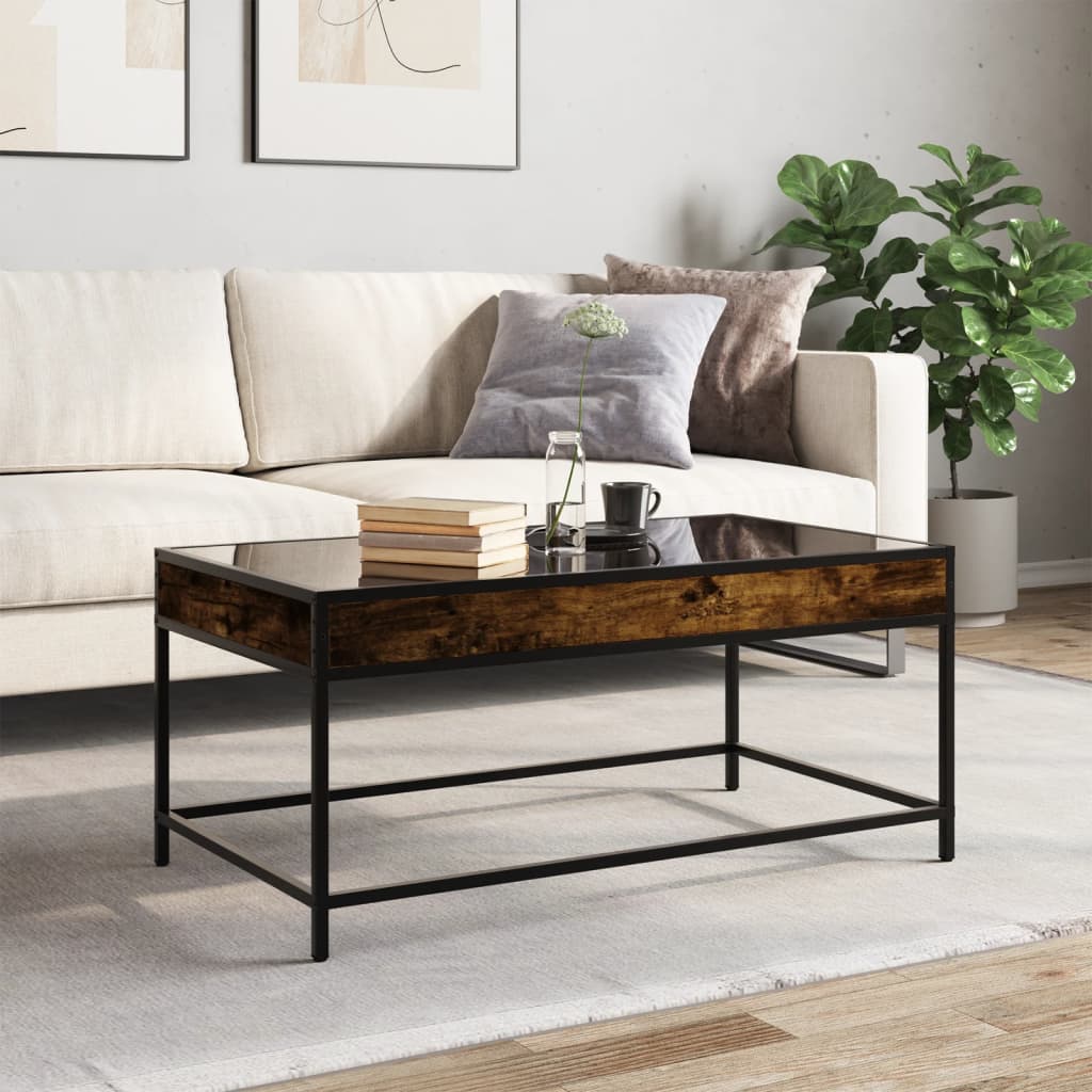 Table basse avec LED infini chêne fumé 90x50x41 cm - Tables basses